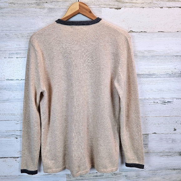 VTG Casual Corner Womens Lambswool Angora V-Neck Cardigan Large Beige Grunge 90s - Picture 3 of 12